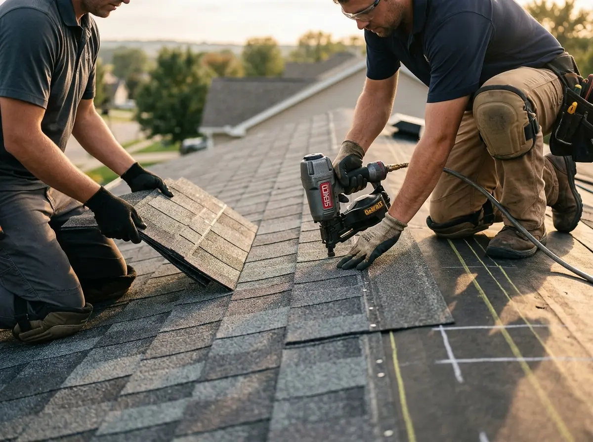Professional roofer working on a residential roof in South Bound Brook